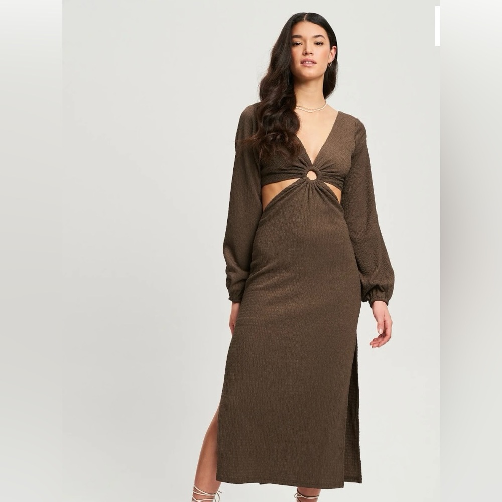 ST MRLO Genoa dark green/brown long sleeve dress
